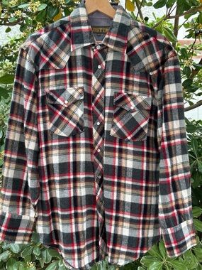 Vintage Y2K Austin Plaid Pearl Snap Western Flannel Shirt Large
